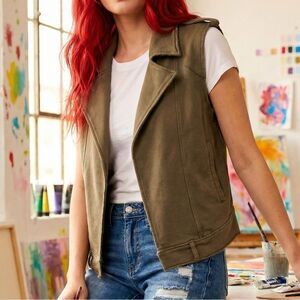 JOE’S Jeans  Trucker Cotton Knit Army Green Cropped Vest M